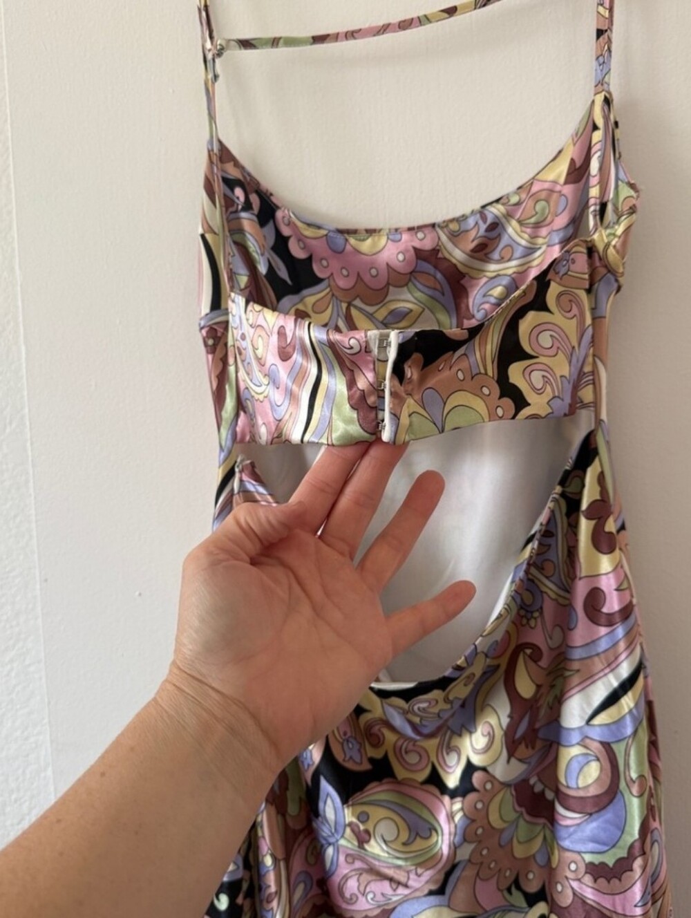 "Pucci" Style Paisley Satin Slip Maxi Dress in Pink and Black - Picture 4 of 5